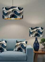 Handmade By Order Luxury Blue Grey Silver Wave Pattern Drum Velvet Lamp Shade Pendant Light All Shapes & Sizes Available - thumbnail 1
