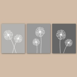 Dandelion Wall Art, Gray Bedroom Decor, Dandelion Canvas Or Prints, Pictures Flower Art Print Home Set Of 3 - thumbnail 2