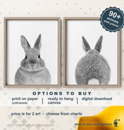Black & White Bunny Prints, Nursery Art Canvas, Rabbit Set, Butt For Nursery, Bunnies Home Decor, Baby Animals Prints - thumbnail 1