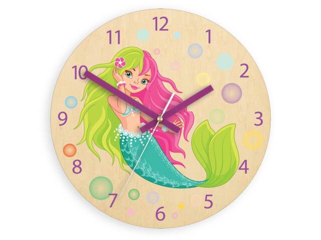 Children Wall Clock - Mermaid With Personalizen Name, Numbers, Gift, Green, Pink. Blue Clock, Kids Girls - image 1