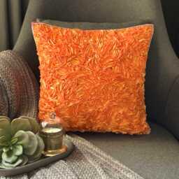 Orange Art Silk, Ribbon Embroidered Solid Pattern, Modern Throw Pillow Cover/Euro Sham - Peel
