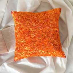 Orange Art Silk, Ribbon Embroidered Solid Pattern, Modern Throw Pillow Cover/Euro Sham - Peel - thumbnail 3