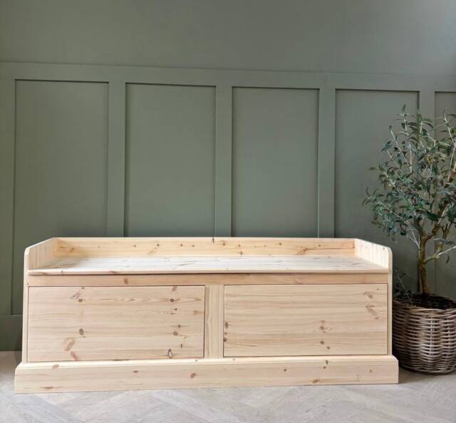5Ft Wide, Unpainted Hall Storage Bench, Shoe Backless Monks Bench With Drawers - image 1