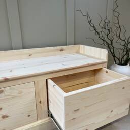 5Ft Wide, Unpainted Hall Storage Bench, Shoe Backless Monks Bench With Drawers - thumbnail 3