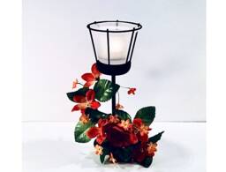 Black Wrought Iron Decorative Candle Stand With Glass Candleholder - Giftable