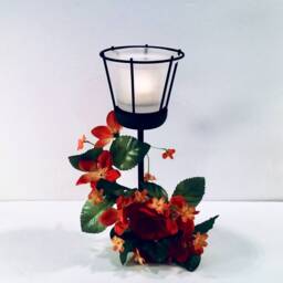 Black Wrought Iron Decorative Candle Stand With Glass Candleholder - Giftable - thumbnail 2