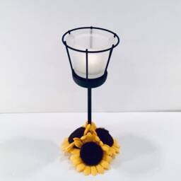 Black Wrought Iron Decorative Candle Stand With Glass Candleholder - Giftable - thumbnail 3
