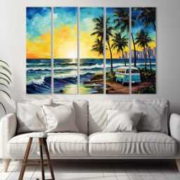 Abstract Miami Beach Canvas Print in Van Gogh Starry Night Style, Skyline, Wall Art, Gift, Florida Art - thumbnail 3