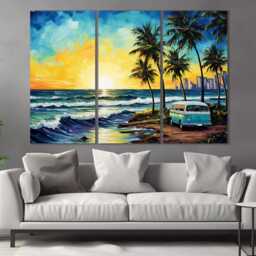 Abstract Miami Beach Canvas Print in Van Gogh Starry Night Style, Skyline, Wall Art, Gift, Florida Art - thumbnail 2