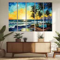 Abstract Miami Beach Canvas Print in Van Gogh Starry Night Style, Skyline, Wall Art, Gift, Florida Art - thumbnail 4