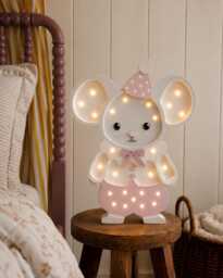 Wooden Night Light Mouse For Kids Handmade Nursery Lamp Baby Shower Gift Maileg Style Circus Theme Girls Pink Room Decor Animal Wall - thumbnail 1