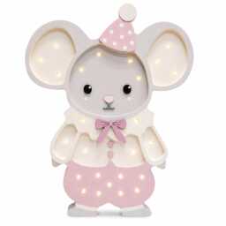 Wooden Night Light Mouse For Kids Handmade Nursery Lamp Baby Shower Gift Maileg Style Circus Theme Girls Pink Room Decor Animal Wall - thumbnail 4