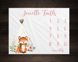 Woodland Milestone Blanket Monthly Growth Tracker Soft Fleece Fox Baby Shower Gift Newborn Watch Me Grow Girl - thumbnail 1