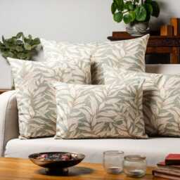 Willow Leaves Cushion Cover in Duck Egg Blue. Organic Linen-Blend Fabric. Botanical Nature-Inspired Print. 17x17 - thumbnail 3