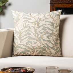 Willow Leaves Cushion Cover in Duck Egg Blue. Organic Linen-Blend Fabric. Botanical Nature-Inspired Print. 17x17 - thumbnail 1