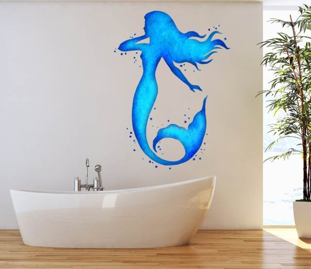 Mermaid Wall Decal - Ocean Art Watercolors Bathroom Beach House Vinyl Sticker