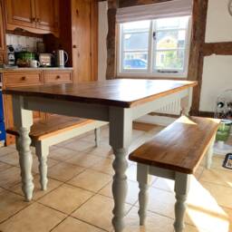 Narrow Farmhouse Table & Bench Set - Handcrafted Solid Wood Dining Furniture - thumbnail 3