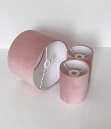 New High Quality Upholstery Velvet Fabric Lamp Shade Pendant Light Drum Shape Blush Pink - thumbnail 1