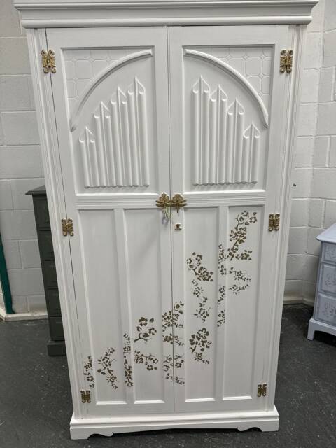 Old Charm Painted White Wardrobe Cherry Blossom in Gold - image 1