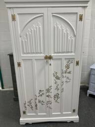 Old Charm Painted White Wardrobe Cherry Blossom in Gold