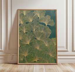 Green Gold Ginkgo Poster Print - Botanical Leaf Wall Art Japanese Nature Illustration - thumbnail 1