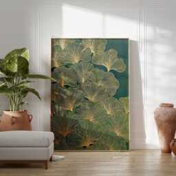 Green Gold Ginkgo Poster Print - Botanical Leaf Wall Art Japanese Nature Illustration - thumbnail 3