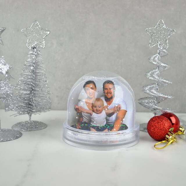 Personalised Christmas Snow Globe Glitter Photograph Frame, New Baby, 2025 Photo Memories Gift, Newborn Grandparent Gift - image 1