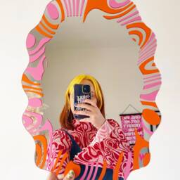 Pink & Orange Marbling Wavy Mirror - thumbnail 3