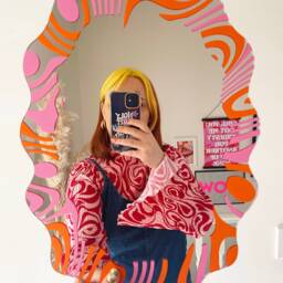 Pink & Orange Marbling Wavy Mirror - thumbnail 4
