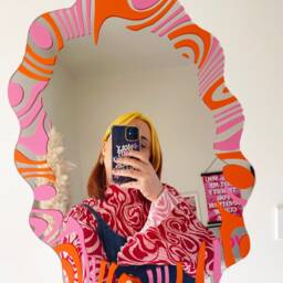 Pink & Orange Marbling Wavy Mirror - thumbnail 2