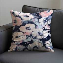 Watercolor Floral Cushion Cover, Blush & Navy Flower Print Pillowcase, Abstract Pastel Decorative Throw Pillow Cover - thumbnail 3