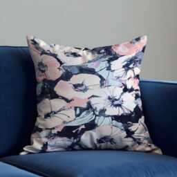 Watercolor Floral Cushion Cover, Blush & Navy Flower Print Pillowcase, Abstract Pastel Decorative Throw Pillow Cover