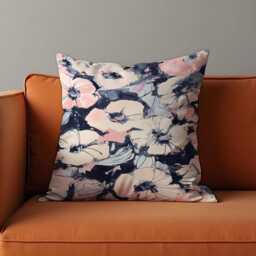 Watercolor Floral Cushion Cover, Blush & Navy Flower Print Pillowcase, Abstract Pastel Decorative Throw Pillow Cover - thumbnail 4