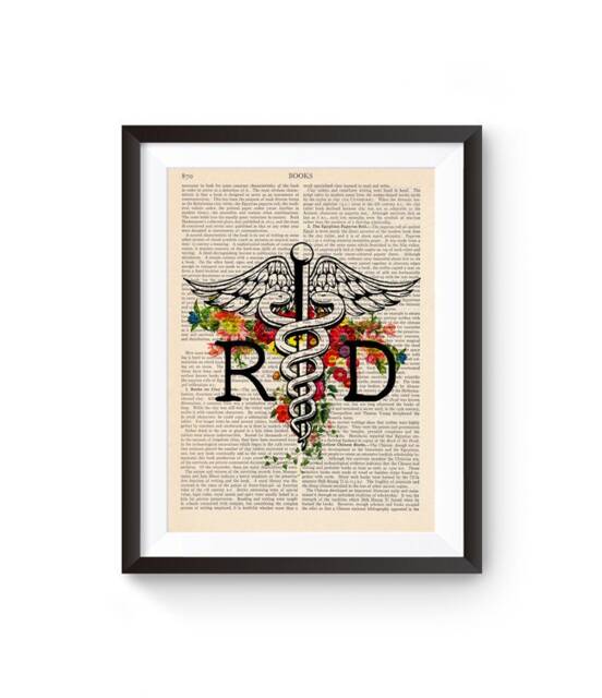 Registered Dietitian Print, Graduation Gift, Caduceus Illustration, Rd Grad, Vintage Book Print163 - image 1