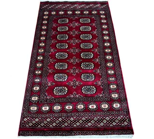 3x6 Red Color Bokhara Rug - 0.90x1.85 Bedroom Luxury Area Turkish Fine Quality Afghan - image 1