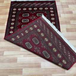 3x6 Red Color Bokhara Rug - 0.90x1.85 Bedroom Luxury Area Turkish Fine Quality Afghan - thumbnail 4