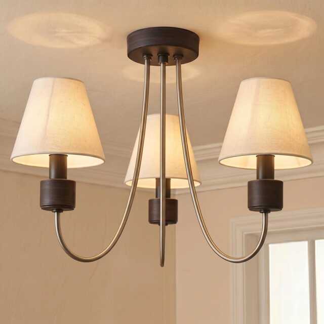 Chocolate Leather Effect 3-Arm Pendant Light With Coolie Shades - Ambient Dining Room Lighting - image 1