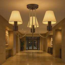 Chocolate Leather Effect 3-Arm Pendant Light With Coolie Shades - Ambient Dining Room Lighting - thumbnail 2