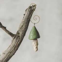 Woodland Ceramic Green Mushroom - Christmas Tree Handmade Ornament, Nature Inspired Decor