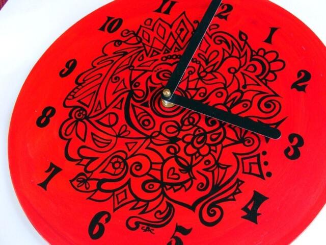 Vampire Red Goth Clock - Hand Painted Original & Black Home Decor Made From Vinyl Record - image 1