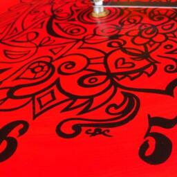 Vampire Red Goth Clock - Hand Painted Original & Black Home Decor Made From Vinyl Record - thumbnail 4