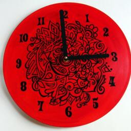 Vampire Red Goth Clock - Hand Painted Original & Black Home Decor Made From Vinyl Record - thumbnail 2
