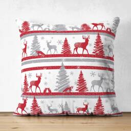 Christmas Suede Cushion Covers With Red Reindeers On White Background - Double Sided Printed Soft Multi-Sizes Oeko-Tex?? Standards - thumbnail 2
