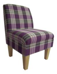 Bedroom Chair On Wooden Beech Coloured Legs - Kintyre Grape Tartan Fabric