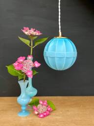 Vintage Art Deco Globe Pendant Light in Blue Opaline Glass