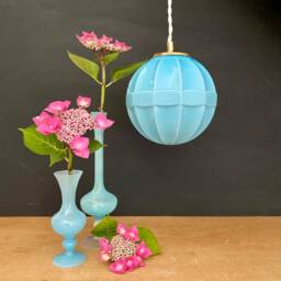 Vintage Art Deco Globe Pendant Light in Blue Opaline Glass - thumbnail 2