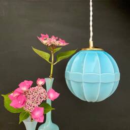 Vintage Art Deco Globe Pendant Light in Blue Opaline Glass - thumbnail 3