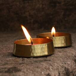 Handmade Brass Tea Light Holder Set - Solid Votive Candle Decor - thumbnail 3