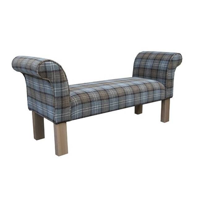 Blue Tartan Medium Window Seat - Plaid Check Bed End Bench Handmade in Britain - image 1