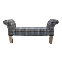 Blue Tartan Medium Window Seat - Plaid Check Bed End Bench Handmade in Britain - thumbnail 2